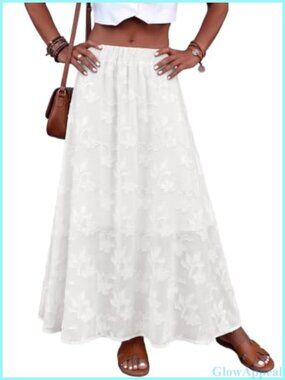 Floral Crochet Lace Maxi Skirt Flowy Bohemian A-Line Fall Skirt Womens